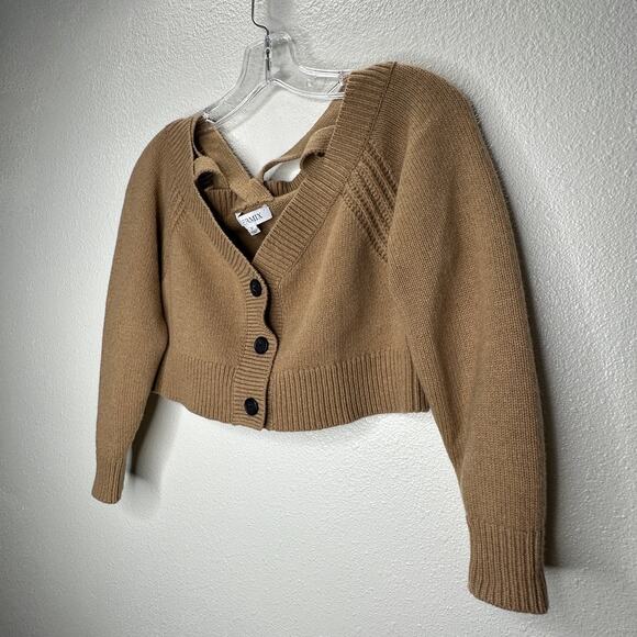 Intermix Beige Rumi Cold Shoulder V-Neck Button Cardigan P - Picture 8 of 16